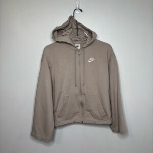 Nike Sportswear Full Zip Hoodie Womens Small Beige‎ Oversized Relax Long Sleeve